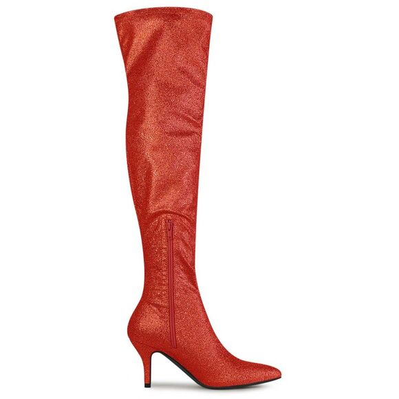 Women's Glitter Stiletto Heel Over The Knee High Red Boots - Picture 6 of 6